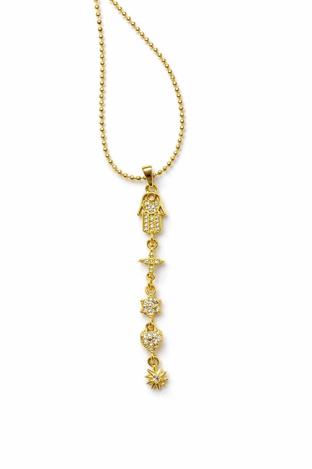 Fatma'nın Eli Figürlü Altın Renk Çelik Uzun Kolye