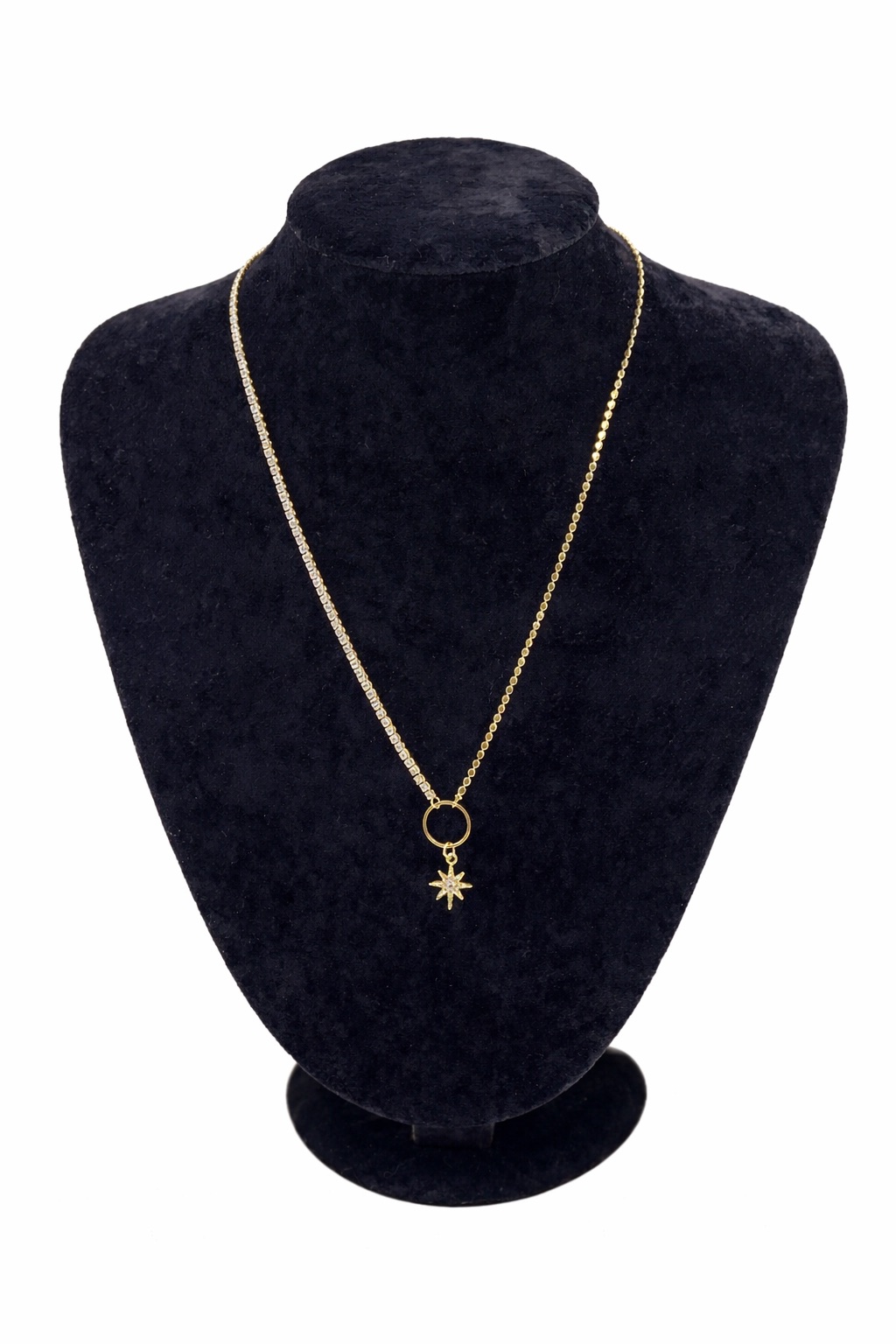 Altın Renk Asimetrik Zirkon Taşlı Kuzey Yıldızı Figürlü Çelik Kolye