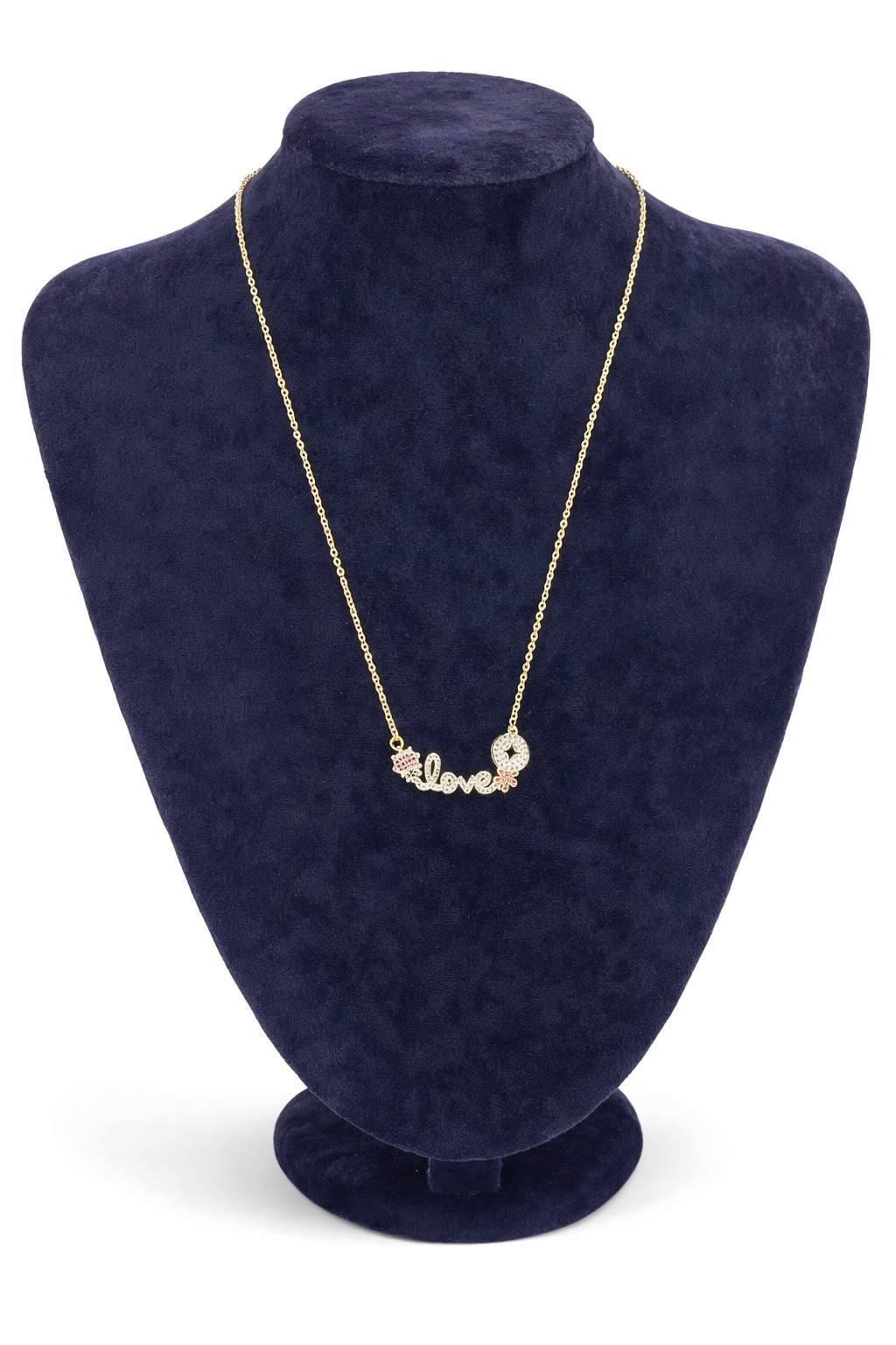 Zirkon Taşlı Love Yazılı Altın Renk Çelik Kolye