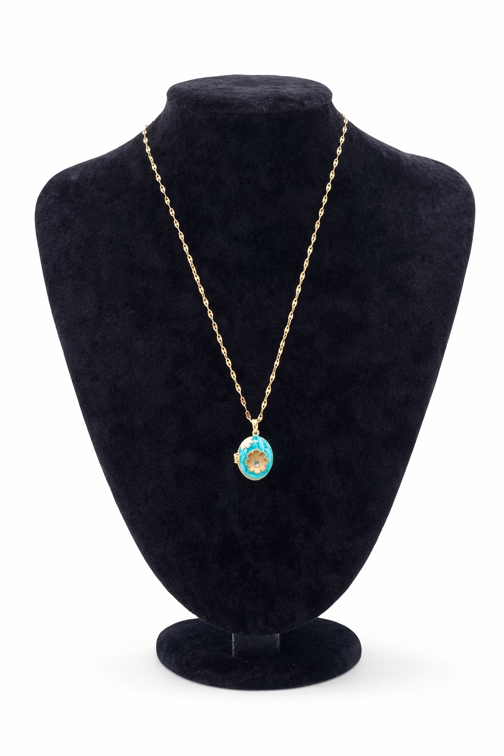 Turkuaz Mine Detaylı Açılabilir Altın Renk Çelik Kolye