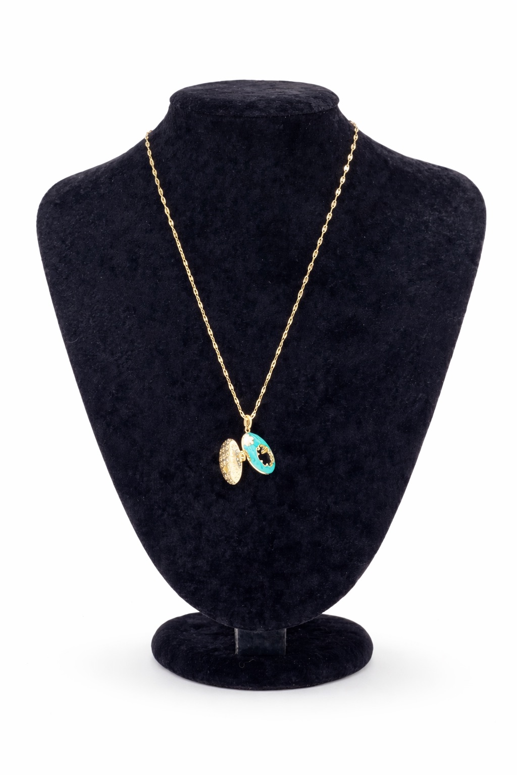 Turkuaz Mine Detaylı Açılabilir Altın Renk Çelik Kolye