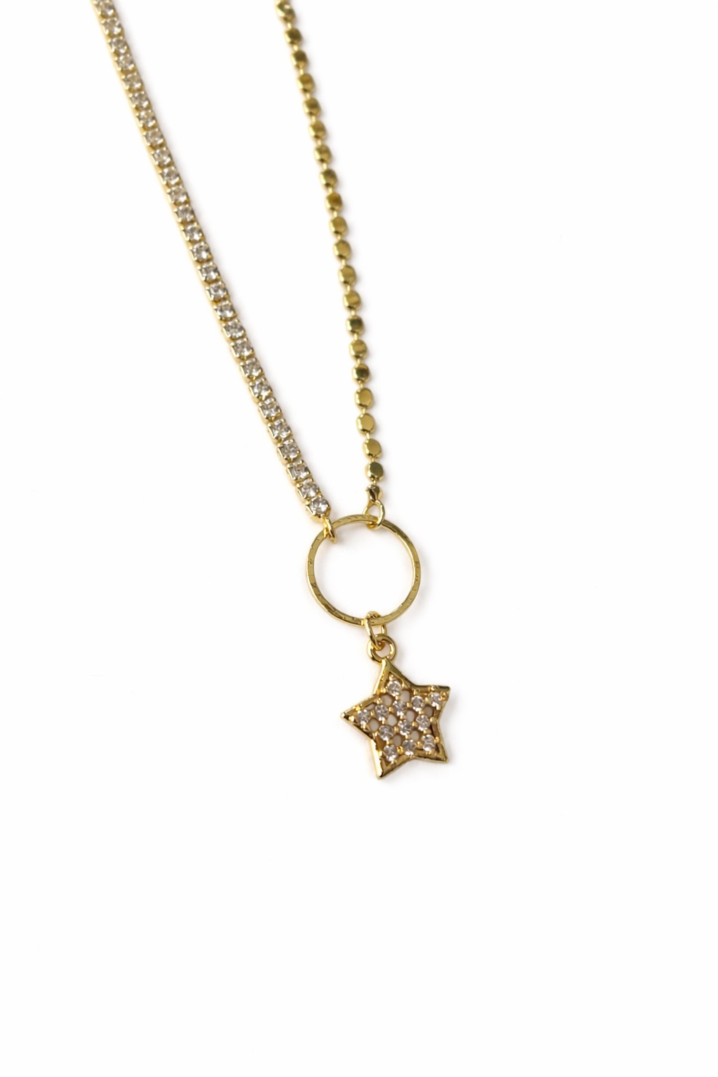 Altın Renk Asimetrik Zirkon Taşlı Yıldız Figürlü Çelik Kolye