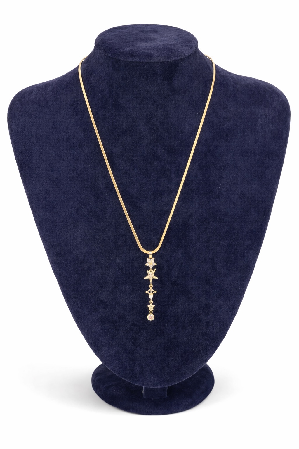 Zirkon Taşlı Yıldız Figürlü Altın Renk Uzun Çelik Kolye