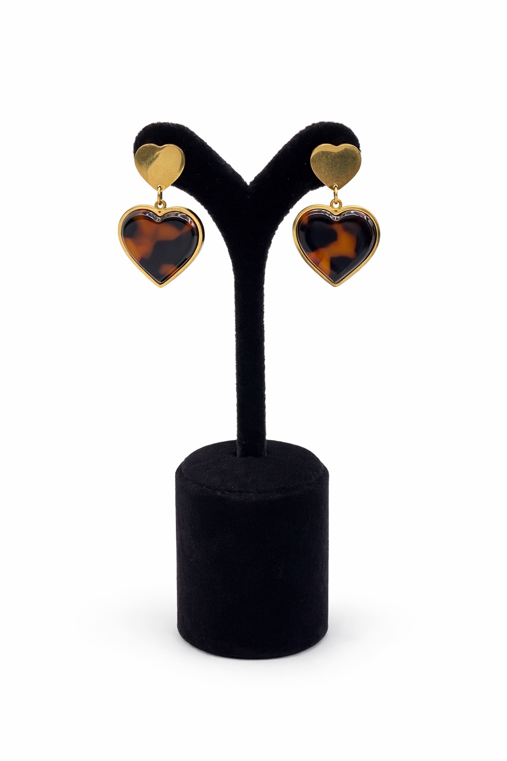 Altın Renk Kalp Form Leopar Desenli Akrilik Çelik Küpe