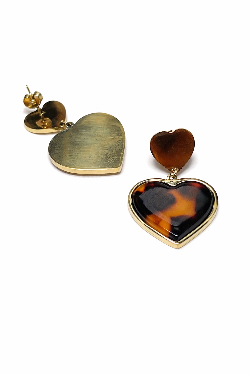 Altın Renk Kalp Form Leopar Desenli Akrilik Çelik Küpe