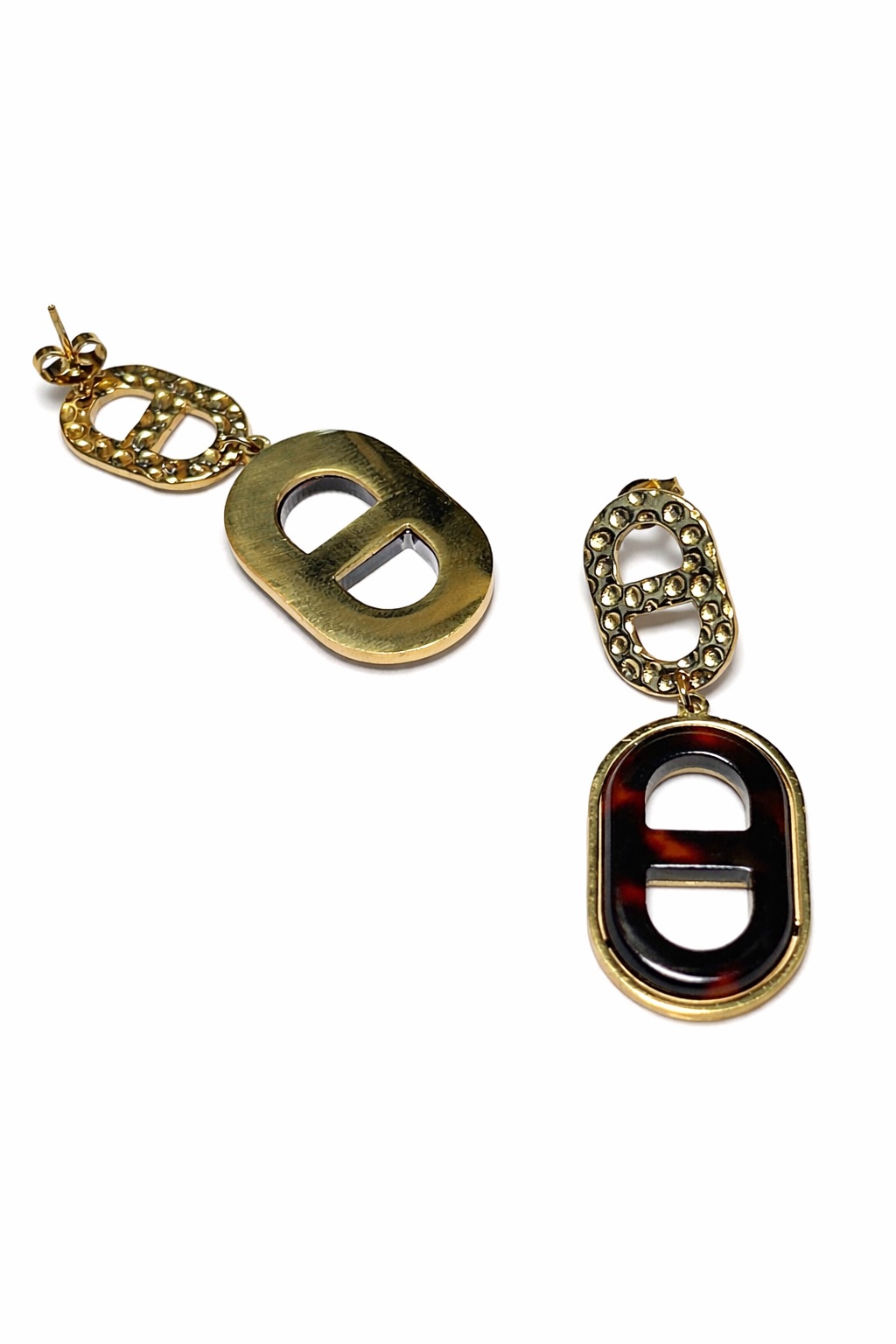 Altın Renk Leopar Desenli Akrilik Geometrik Çelik Küpe