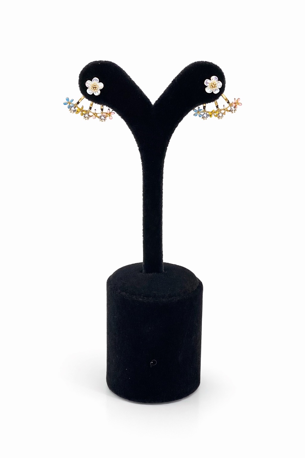 Lak Kaplama Çiçek Figürlü Akrilik Taşlı Küpe