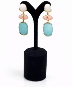 Lak Kaplama Renkli Akrilik Taşlı Sallantılı Küpe