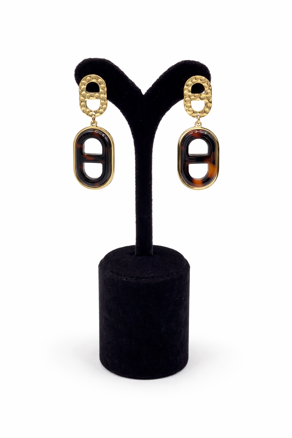 Altın Renk Leopar Desenli Akrilik Geometrik Çelik Küpe