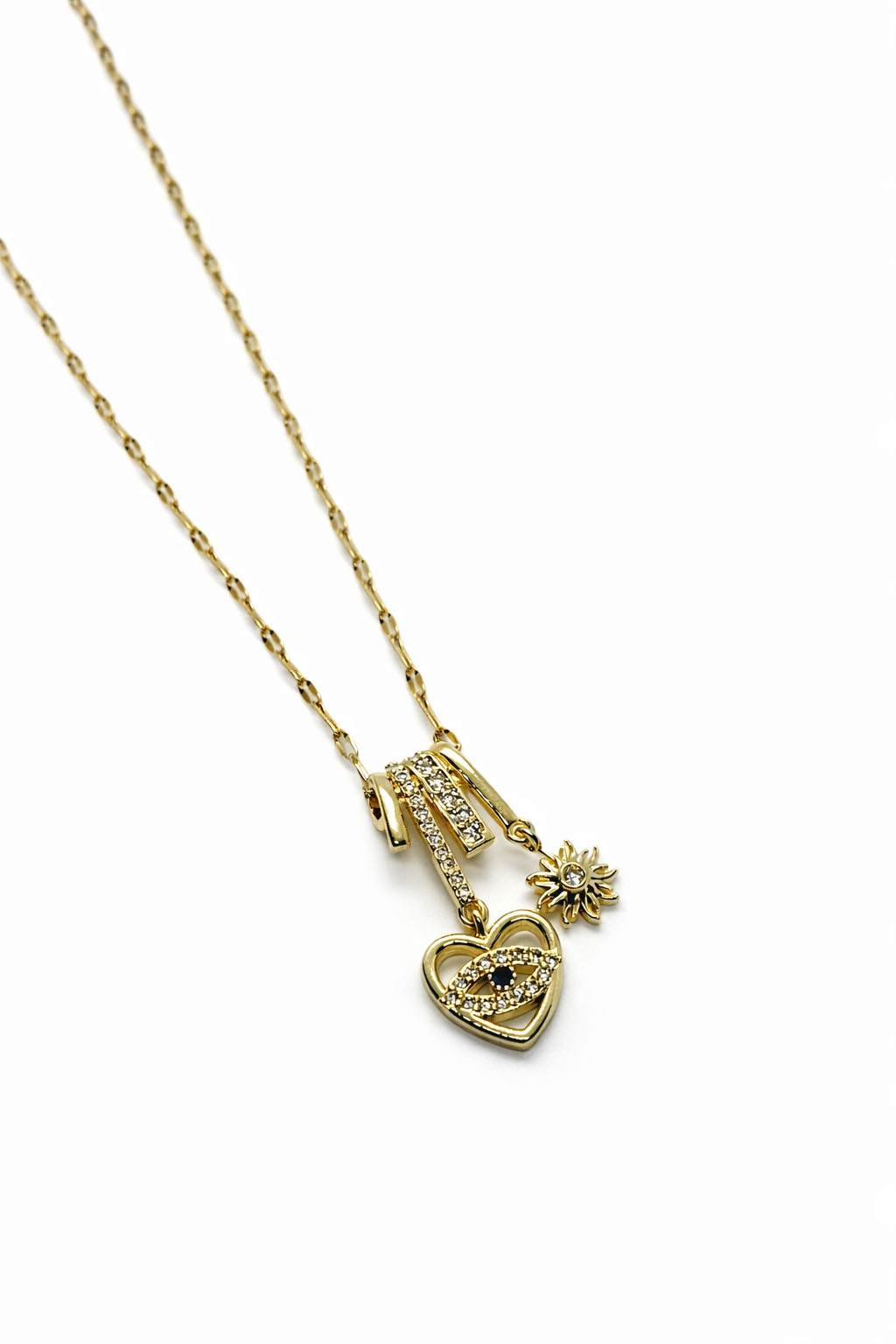 Zirkon Taş Detaylı Kalp Figürlü Altın Renk Çelik Kolye