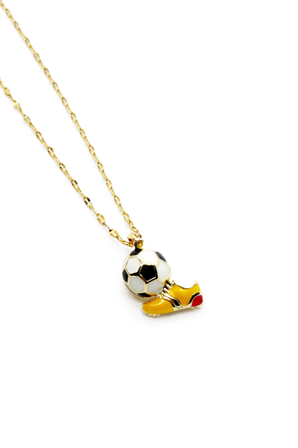 Mineli Futbol Topu ve Krampon Figürlü Altın Renk Çelik Kolye