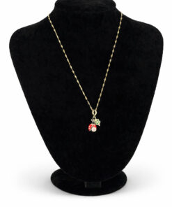 Uğur Böceği ve Yonca Figürlü Mineli Altın Renk Çelik Kolye