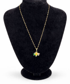 Zirkon Taşlı Mineli Çiçek Figürlü Altın Renk Çelik Kolye