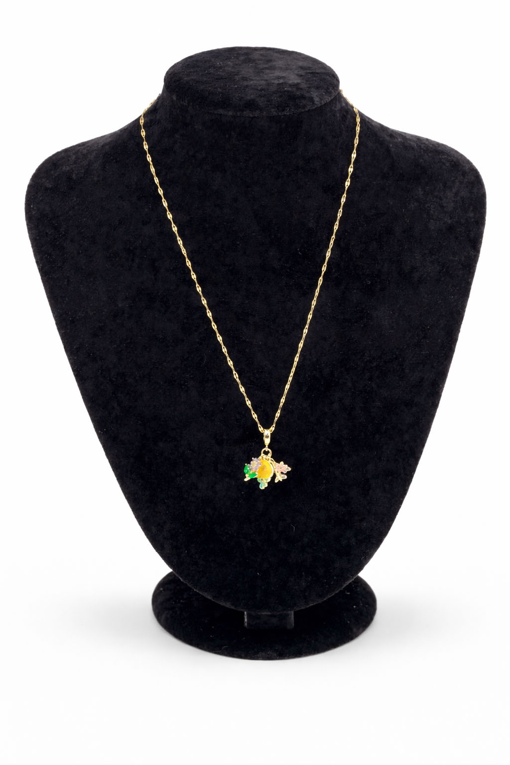 Zirkon Taşlı Mineli Çiçek Figürlü Altın Renk Çelik Kolye