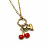 Mineli Kiraz ve Kalp Figürlü Altın Renk Çelik Kolye