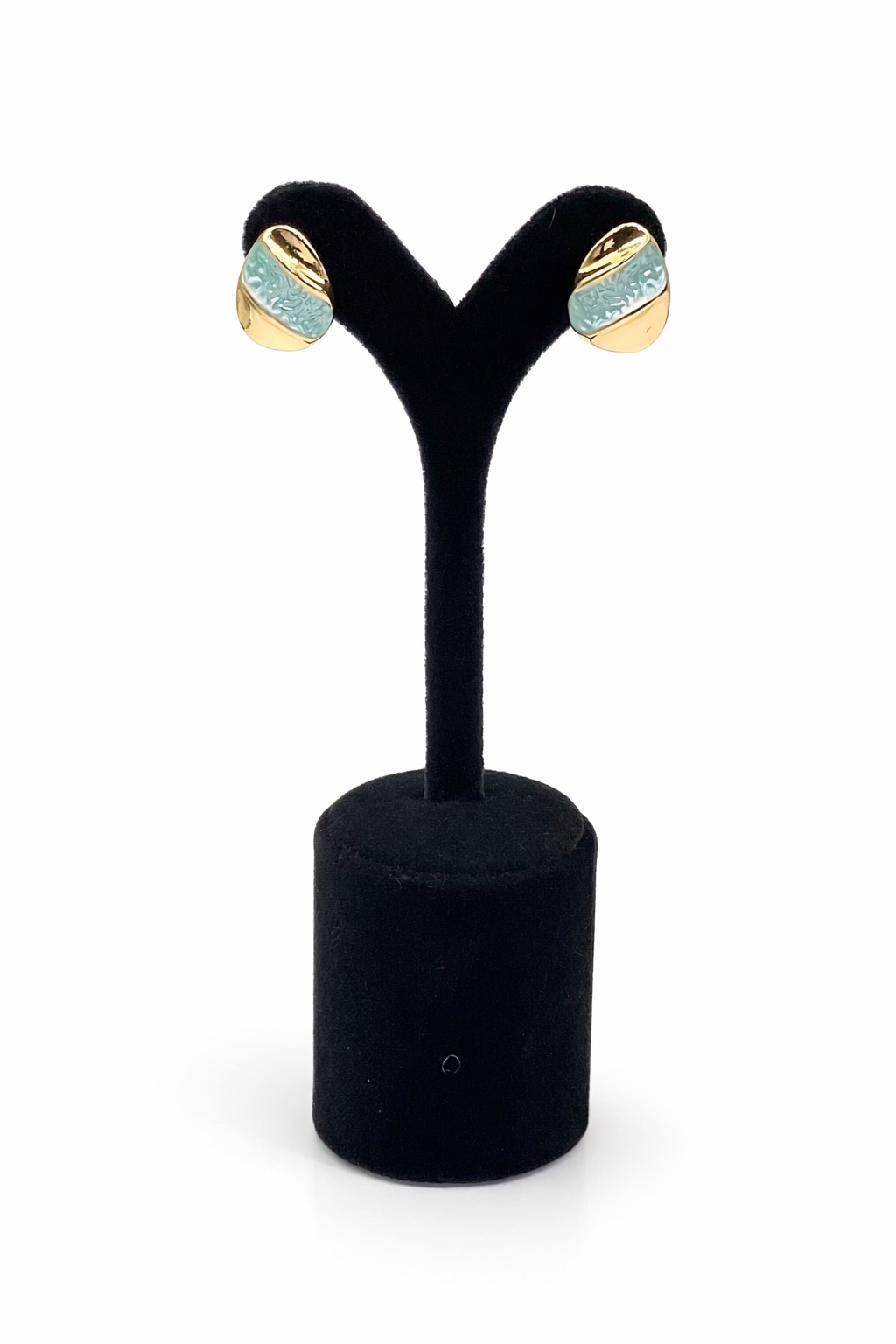 Lak Kaplama Mineli Şerit Detaylı Oval Küpe