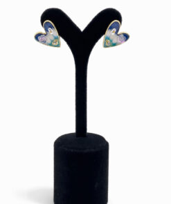 Altın Kaplama Mine İşlemeli Kalp Formlu Küpe