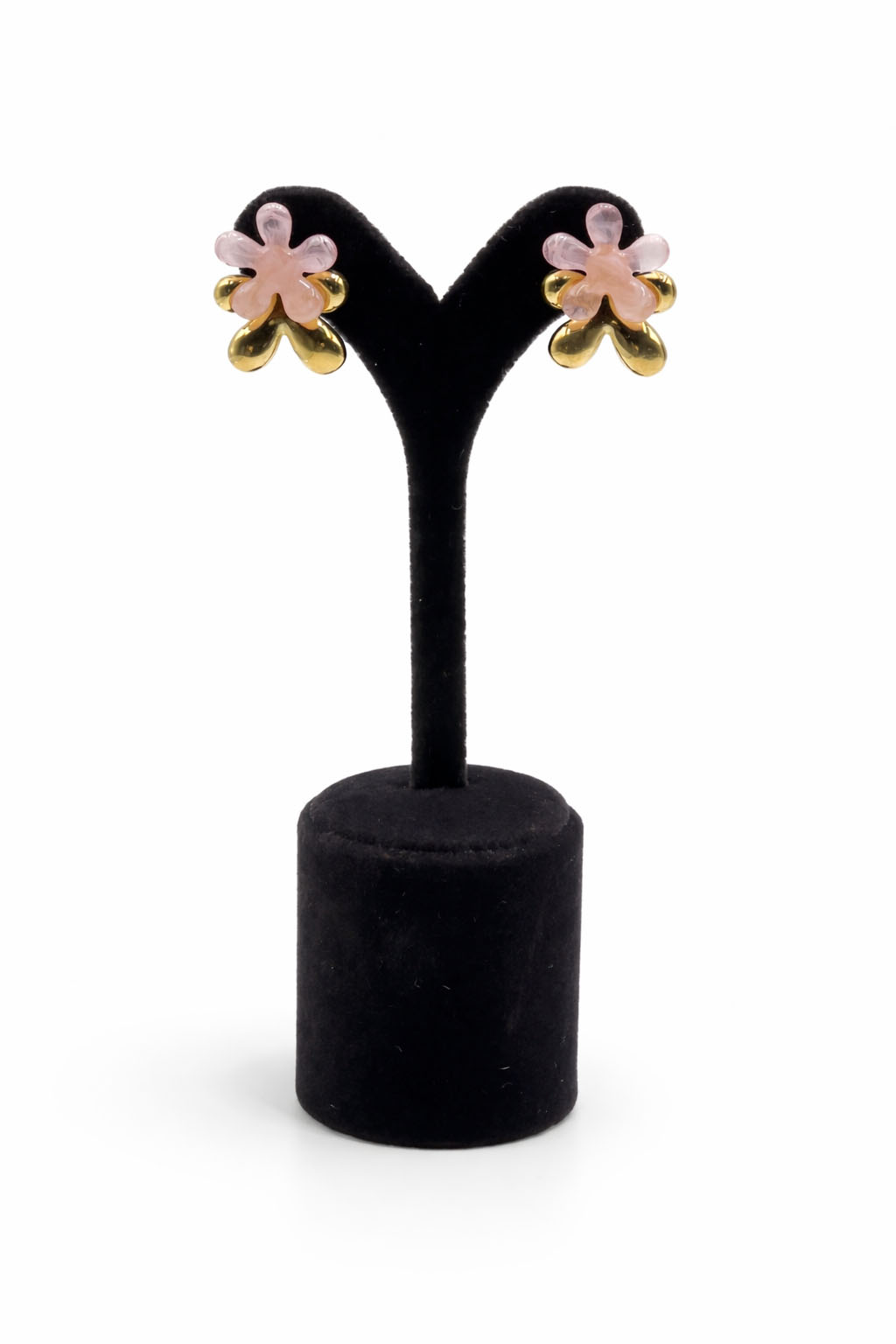 Altın Lak Kaplama ve Akrilik Çiçek Formlu Küpe