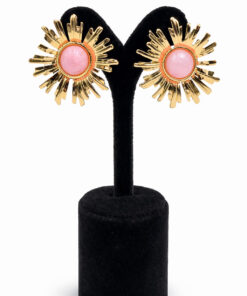 Altın Renk Lak Kaplama Akrilik Taş Detaylı Güneş Formlu Küpe