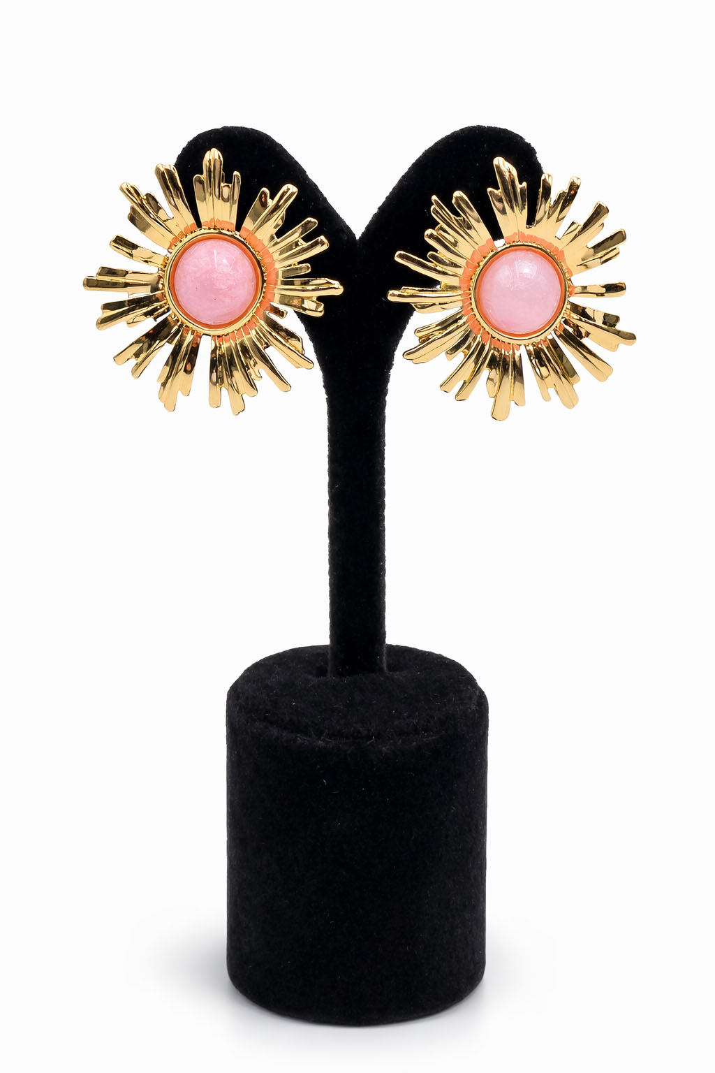 Altın Renk Lak Kaplama Akrilik Taş Detaylı Güneş Formlu Küpe