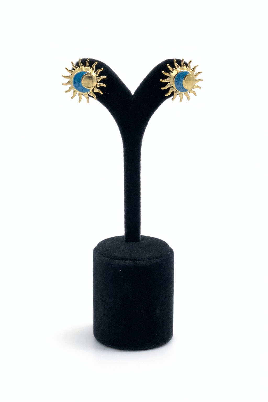 Güneş ve Ay Figürlü Mine Detaylı Altın Renk Lak Kaplama Küpe