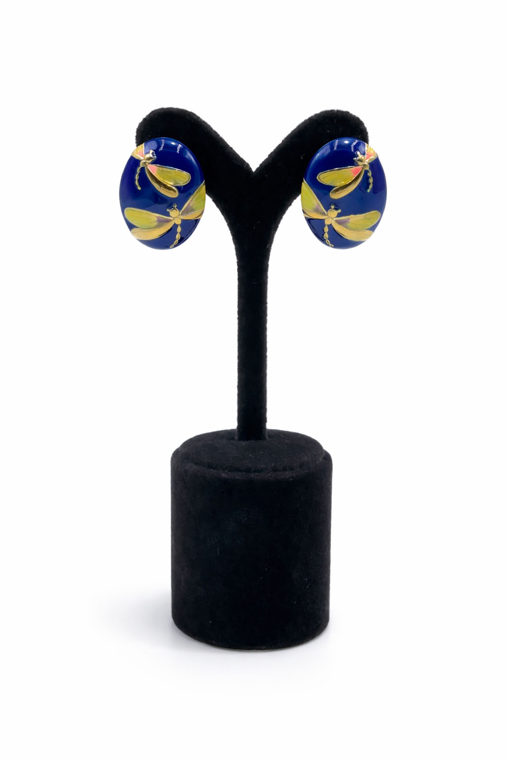 Yusufçuk Figürlü Mine Detaylı Altın Renk Lak Kaplama Oval Küpe