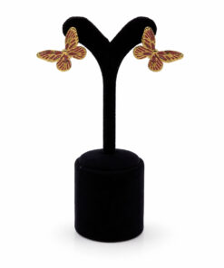 Kelebek Figürlü Mine Detaylı Altın Renk Lak Kaplama Küpe