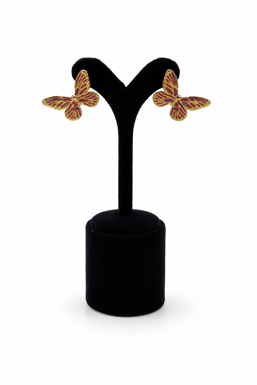 Kelebek Figürlü Mine Detaylı Altın Renk Lak Kaplama Küpe