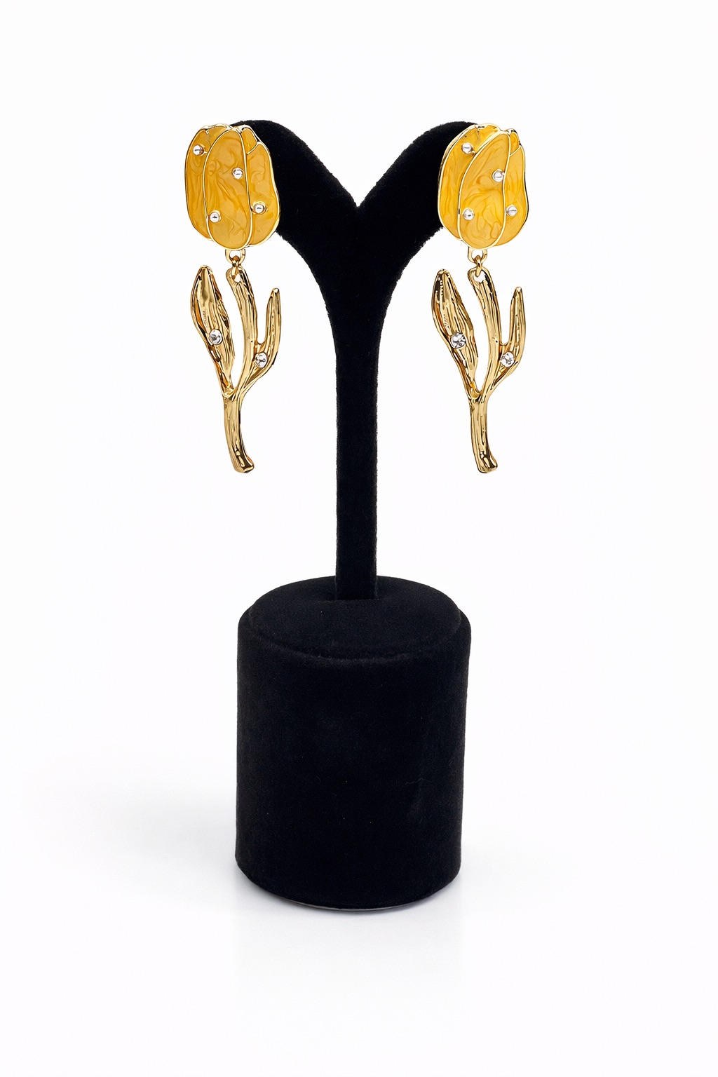 Yaprak Detaylı Lak Kaplama Mineli Çiçek Küpe