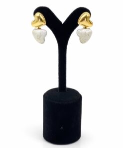 Çift Kalp Formlu Altın Renk Lak Kaplama Mineli Küpe