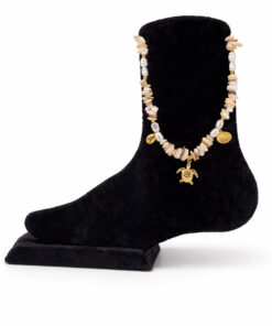 Kaplumbağa Figürlü Kabuk ve İnci Boncuklu Çelik Halhal