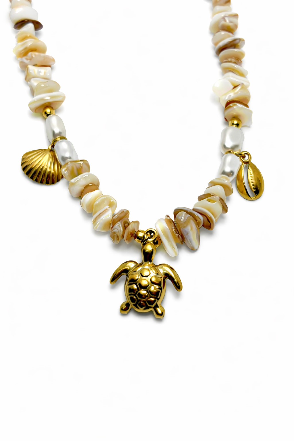 Kaplumbağa Figürlü Kabuk ve İnci Boncuklu Çelik Halhal