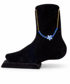 Yıldız Figürlü Mavi Seramik Boncuklu Çelik Halhal