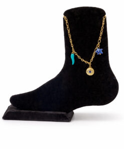 Nazar Detaylı Mineli ve Seramik Boncuklu Çelik Halhal