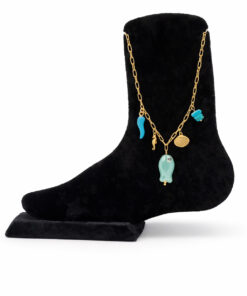 Deniz Temalı Turkuaz Taşlı Mineli ve Seramik Boncuklu Çelik Halhal