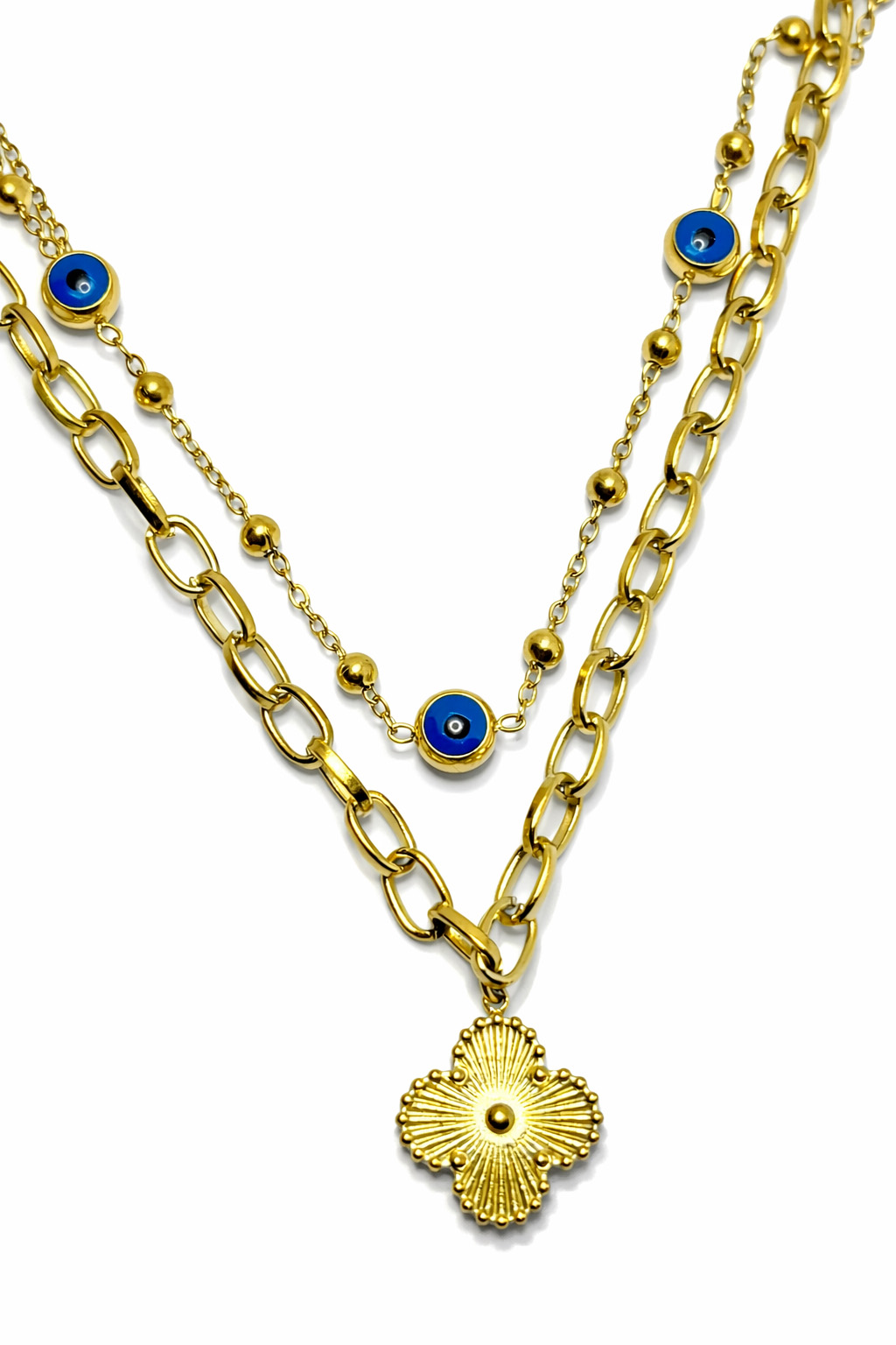 Nazar Boncuklu Çoklu Zincir Detaylı Çelik Halhal