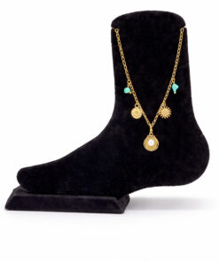 İnci ve Turkuaz Taş Detaylı Çelik Halhal