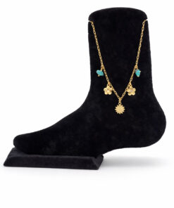 Turkuaz Taş Detaylı Figürlü Çelik Halhal