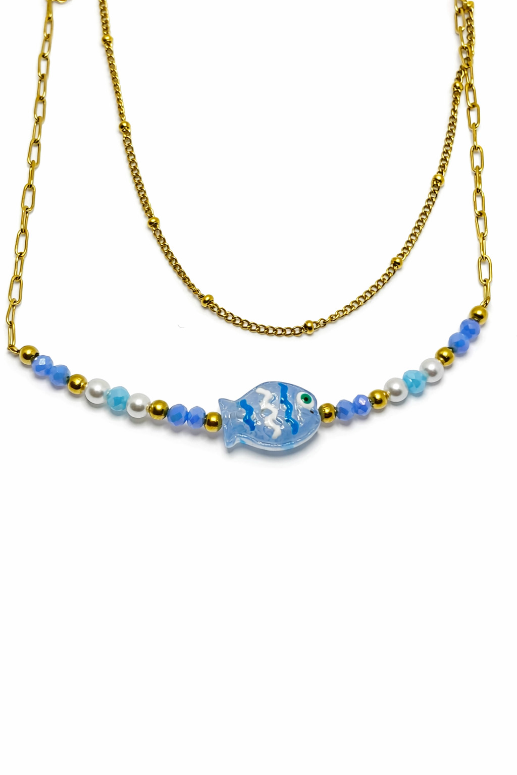 Seramik Balık Figürlü İnci ve Kristal Boncuk Detaylı Çelik Halhal