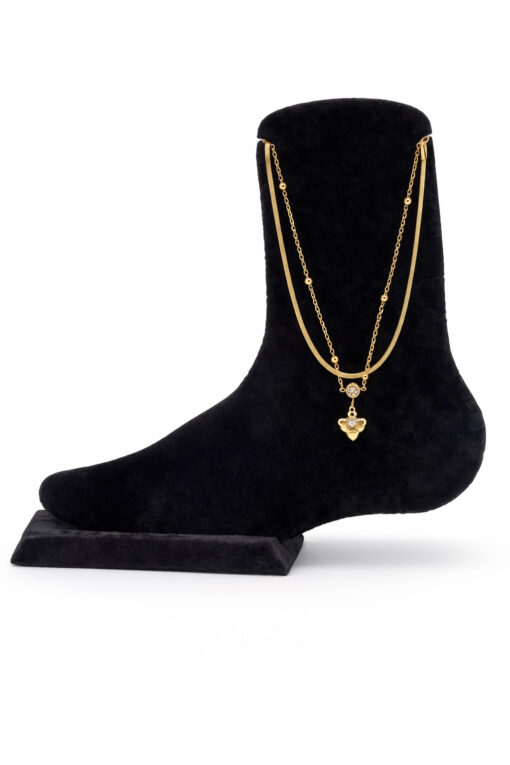 Zirkon Taş Detaylı Çoklu Zincirli Çelik Halhal