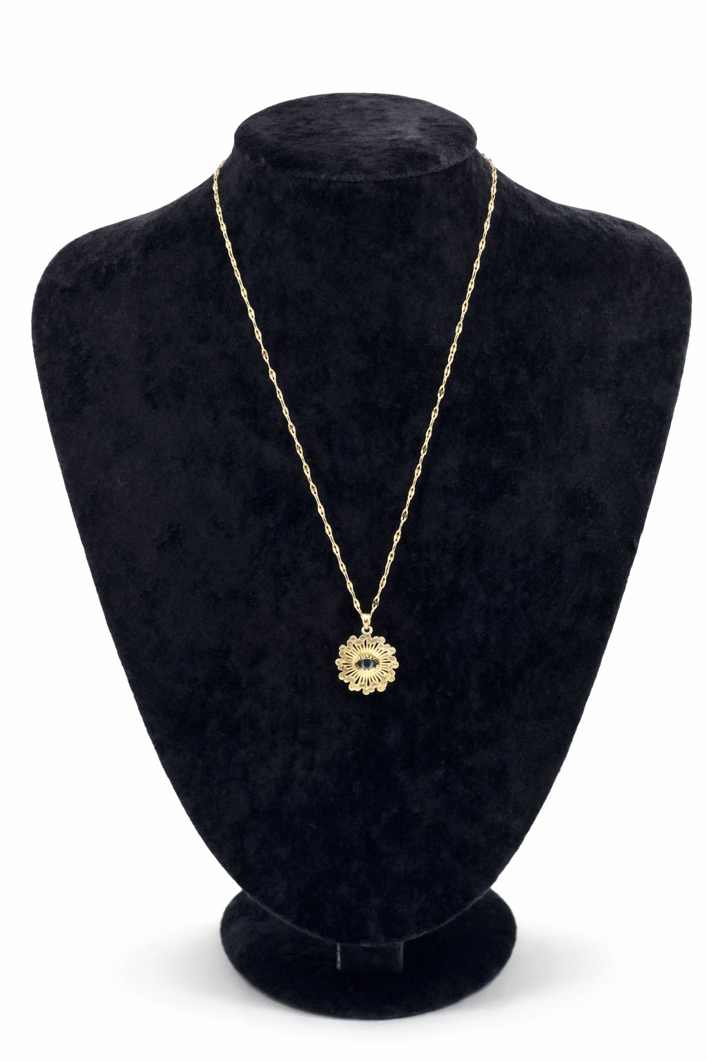 Göz Figürlü Zirkon Taşlı Altın Renk Çelik Kolye