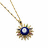 Nazar Boncuk Detaylı Renkli Zirkon Taşlı Güneş Figürlü Altın Renk Çelik Kolye