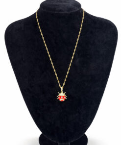 Uğur Böceği Figürlü Zirkon Taşlı Mineli Altın Renk Çelik Kolye