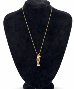 Balık Figürlü Zirkon Taş Detaylı Altın Renk Çelik Kolye