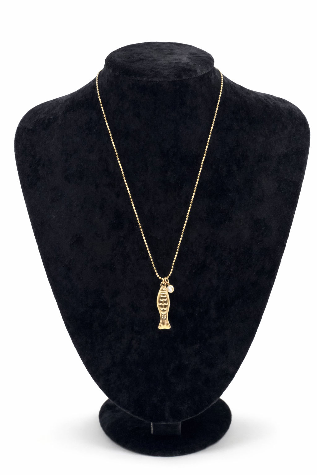 Balık Figürlü Zirkon Taş Detaylı Altın Renk Çelik Kolye