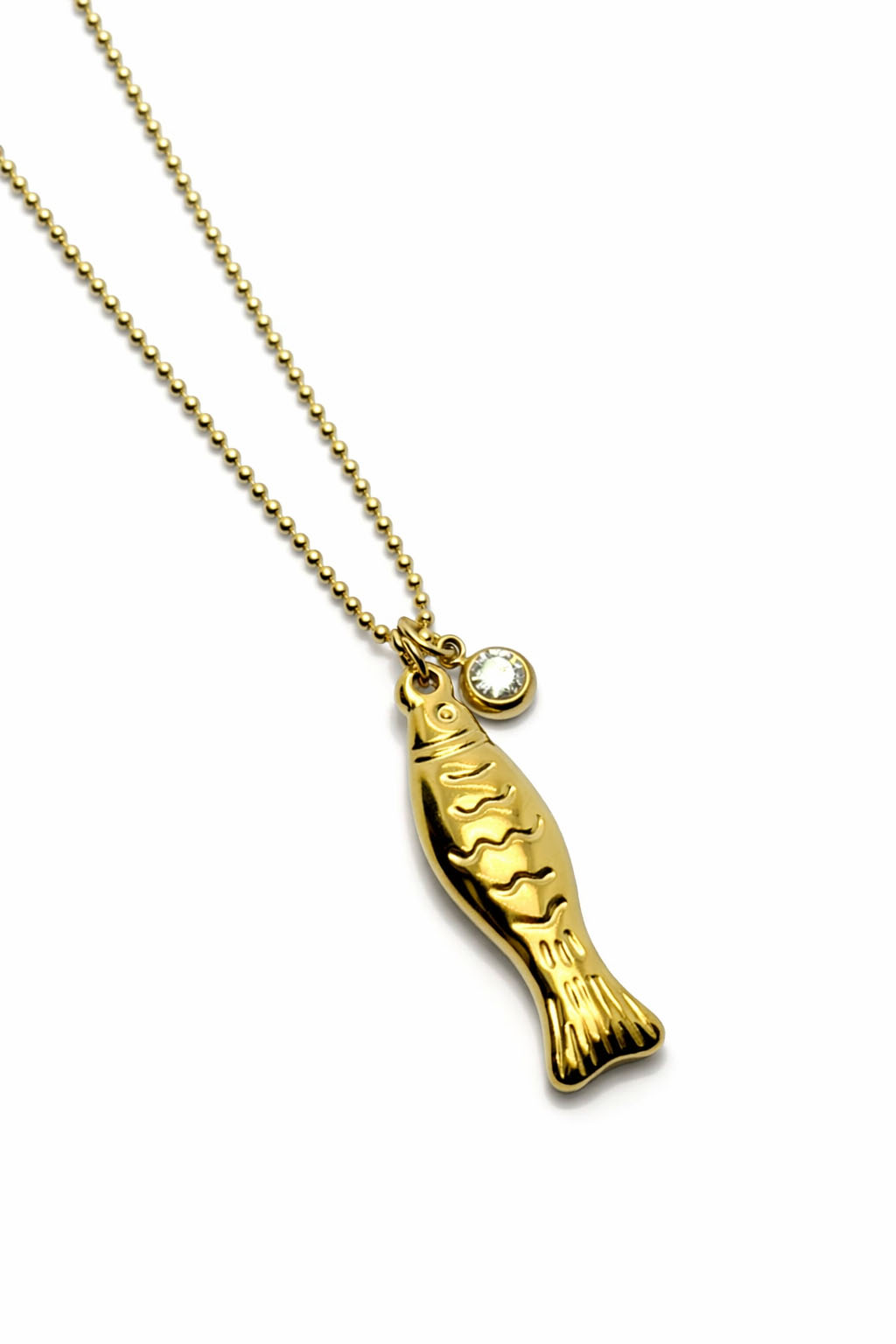 Balık Figürlü Zirkon Taş Detaylı Altın Renk Çelik Kolye