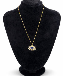 Göz Figürlü Zirkon Taşlı Altın Renk Çelik Kolye