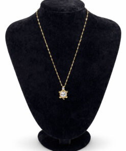 Kaplumbağa Figürlü Zirkon Taşlı Altın Renk Çelik Kolye