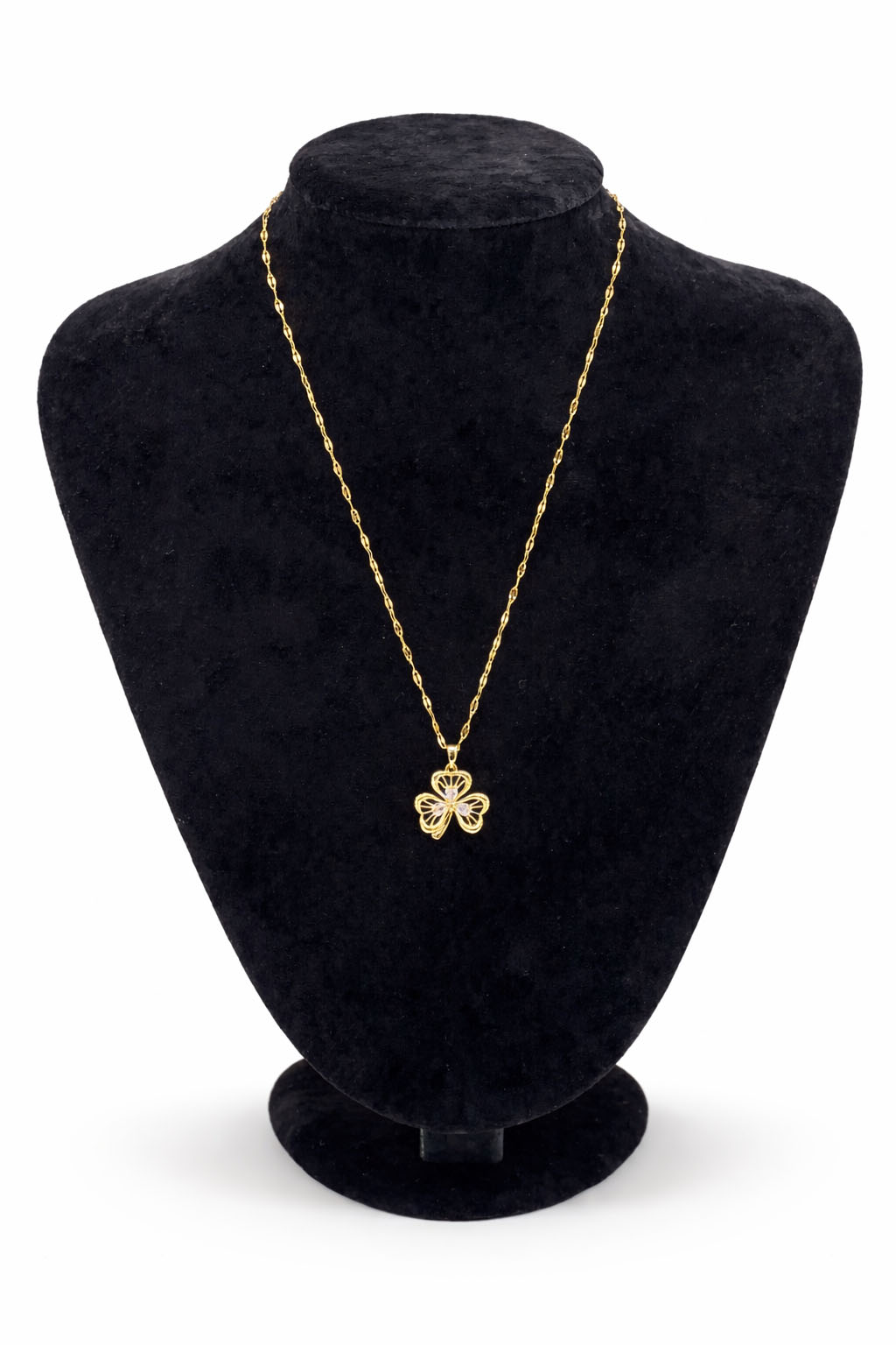 Yonca Figürlü Zirkon Taşlı Altın Renk Çelik Kolye