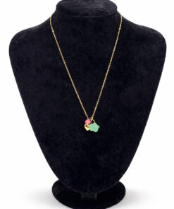 Doğal Taş Detaylı Yıldız ve Kalp Figürlü Altın Renk Çelik Kolye